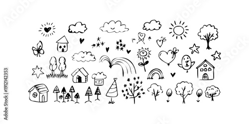 A diverse collection of various icons and symbols representing different objects and concepts. Vector