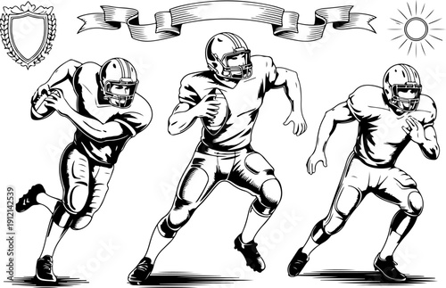 American Football Player Running with Helmet Ball and Cleats Vector Illustration
