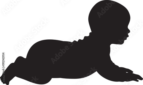 Crawling baby silhouette side view isolated on transparent background for infant growth milestones and childcare services concept