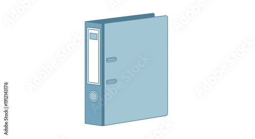 A light blue ring binder with two metal rings and a transparent label holder on a plain white background viewed from the front