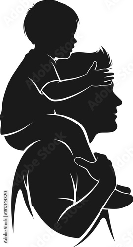 silhouette of a man carrying a child on his shoulders outdoors