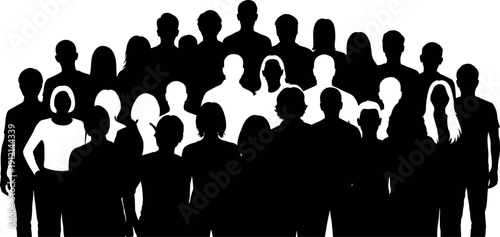 group of people silhouettes standing together in a crowd formation facing front