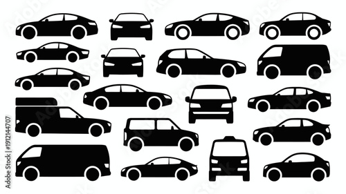 A collection of various car silhouettes on a white background