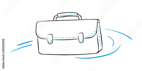 A briefcase floating in water with a blue ripple effect around it. Vector