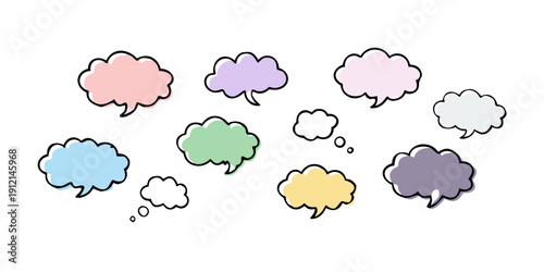 A collection of variously colored and shaped speech bubbles. Vector