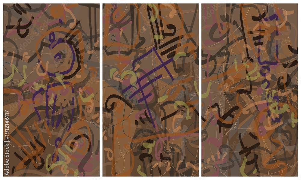 Obraz premium Modern interior triptych. The picture is painted by hand on a tablet.