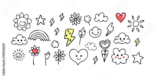 A delightful assortment of whimsical and charming weather and nature icons Vector