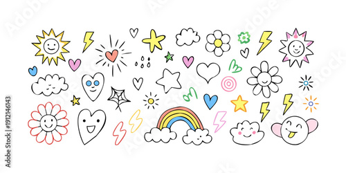 A vibrant illustration showcasing a diverse collection of animals and nature elements Vector