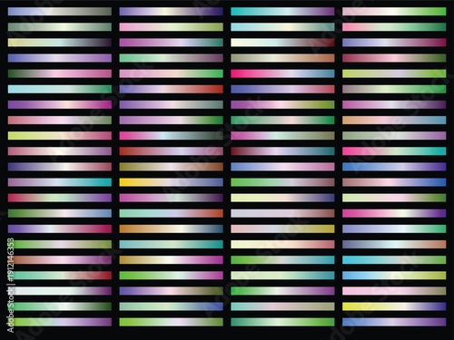 A comprehensive collection of diverse color gradients arranged in slender horizontal rows on black