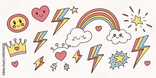 A delightful collection of whimsical and colorful cartoon illustrations featuring various objects and creatures Vector