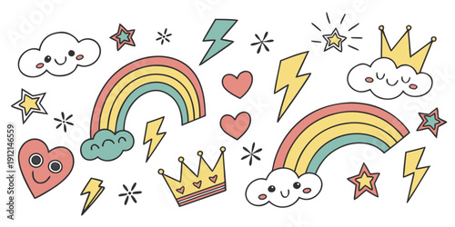 A vibrant and whimsical illustration featuring a variety of colorful elements Vector