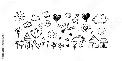 A delightful illustration of various objects and creatures in a whimsical style. Vector