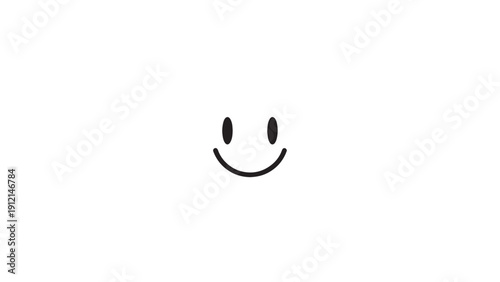 Minimalist smiling face icon on white background conveying cheerful friendliness.