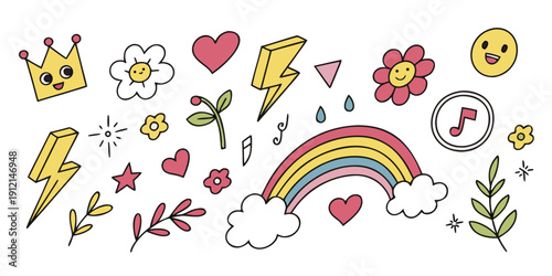 A vibrant and colorful collection of diverse icons and symbols Vector