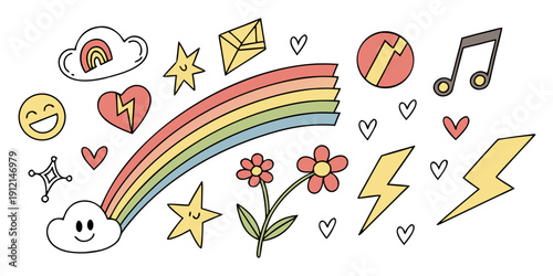 A vibrant illustration showcasing a whimsical array of colorful elements and playful designs. Vector