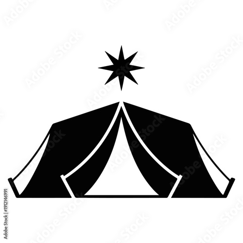 A simple silhouette of a tent and star, perfect for outdoor activities.