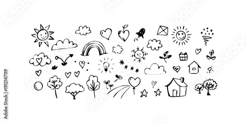 A diverse collection of weather and nature icons in a circular arrangement Vector