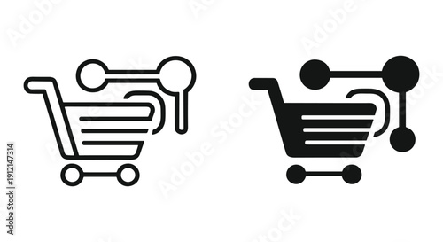 Shopping cart icon with person outline and fill vector illustration