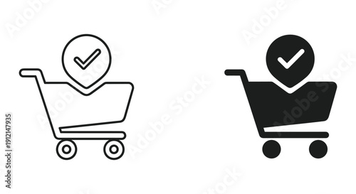 Shopping Cart with Checkmark Icon Set in Flat Design vector illustration