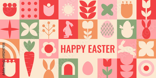 Easter geometric banner with pastel tiles