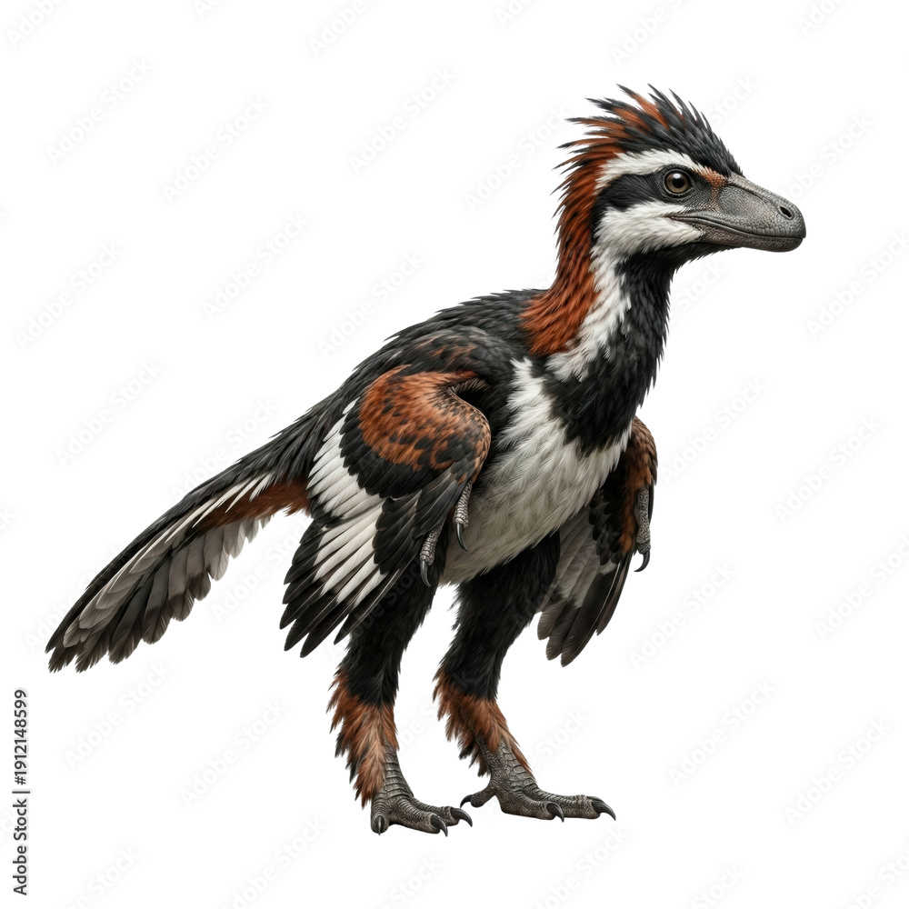 Obraz premium Feathered velociraptor dinosaur isolated. Bird-like predator character.