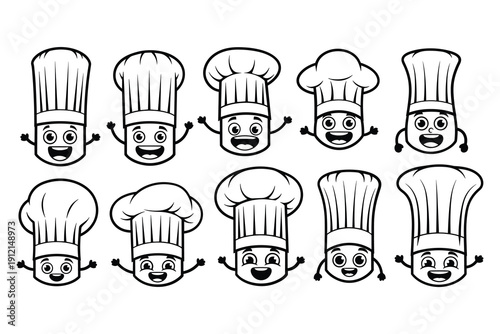 Set of happy cartoon chefs with different emotions vector illustration flat design scalable graphic