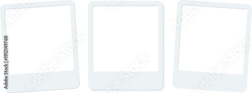 Blank Polaroid photo frames template arranged in three variations, tilted angles for creative collage, modern placeholder design for photography, artwork, branding, and digital presentation projects