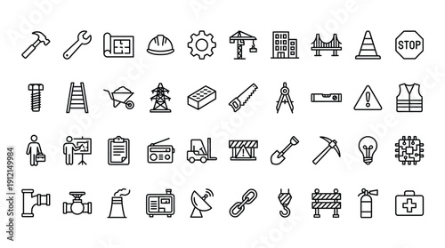 Construction, Engineering & Industrial Icons: Tools, Equipment, Safety & Building Elements