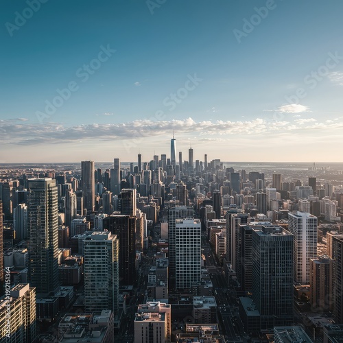 Expansive daytime panoramic view of a massive southern metropolitan core featuring dense glass commercial high rises and contemporary steel architecture ,downtown ,financial ,steel