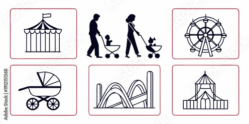 Icons representing various aspects of community and infrastructure Vector