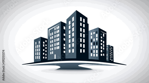 Modern Urban Cityscape Vector Illustration: Group of Skyscrapers and Apartment Buildings for Real Estate and Development Concepts