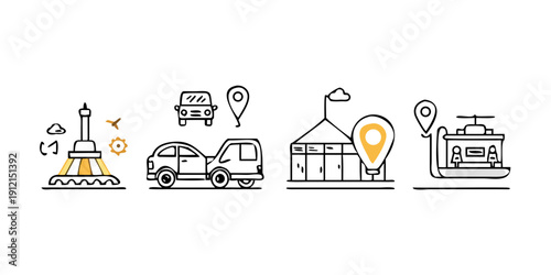 Illustration of various transportation modes and their locations Vector