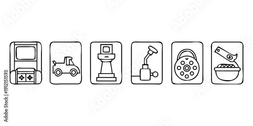 Assorted icons representing various types of machinery and equipment Vector