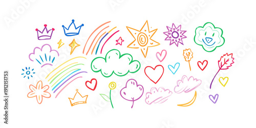 A vibrant and colorful illustration of various shapes and objects floating in space Vector