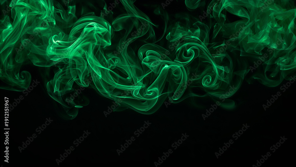 Obraz premium Green Smoke over Black Background, Magic Relaxing Atmosphere Illustration