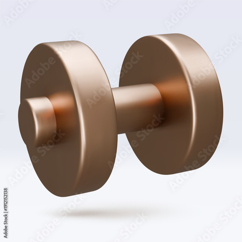 Golden dumbbell Realistic icon, 3d render. Isolated on white backround. Sport And Fitness design set. Vector illustration for shop, flyer, banner, web, advertising, sale