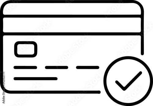 Payment icon featuring a credit card with a small check mark, symbolizing successful transaction and secure payment.