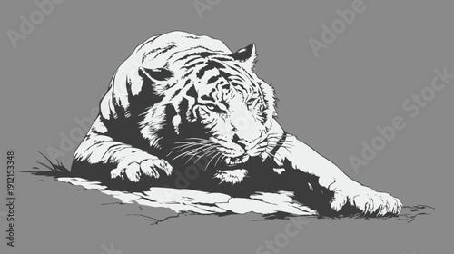 Powerful Tiger Illustration in Monochrome Style, Stylized Big Cat Vector Art, Majestic Wild Animal Graphic Design