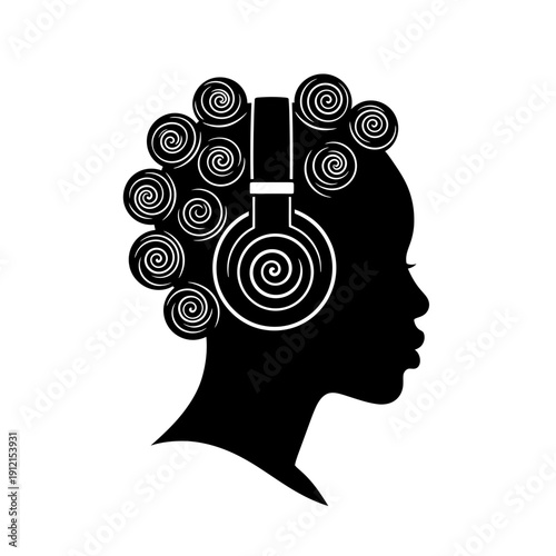 Creative Silhouette of Woman’s Head with Spiral Brain and Hair Curlers – Modern Beauty Concept Vector

