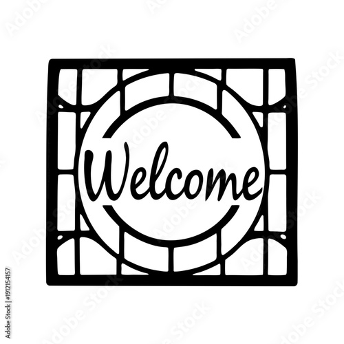 Elegant Welcome Sign Black and White Design with a Geometric Frame