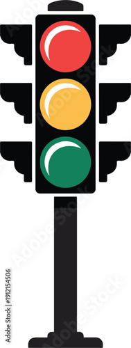 Standard three color traffic light signal vector illustration with red yellow and green lamps for road safety and urban transportation control.