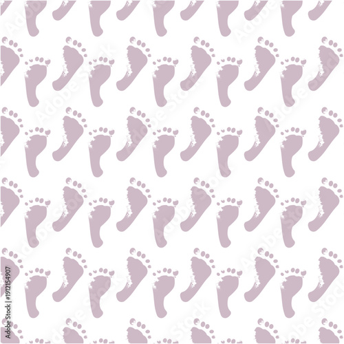 Seamless baby footprints pattern, soft pink nursery background, minimal infant design