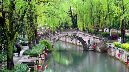Wallpaper Mural Stone Bridge with Weeping Willows and Red Lanterns Torontodigital.ca