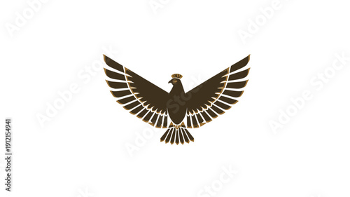 Stylized majestic flying eagle symbol with spread wings. Abstract hawk icon, powerful graphic bird emblem illustration.
