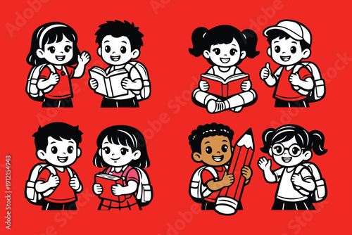 kids with backpacks and books