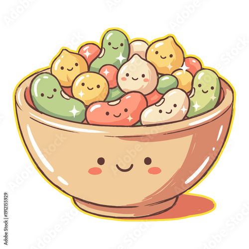 Cute Hand Drawn Beans Bowl Illustration Kawaii Food