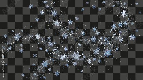 Snowflakes Overlay Falling Crystalline Elements Realistic Glittering Winter Icy Blue Silver Transparent Effect