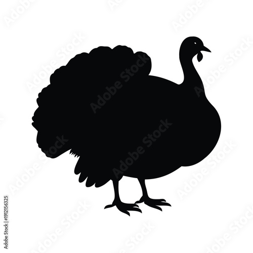turkey centerpiece silhouette vector illustration, A detailed silhouette vector illustration of a turkey showcasing its intricate feather patterns and standing posture