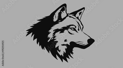 Stylized Wolf Head Vector Illustration in Profile. Strong, Majestic Wild Animal Graphic Art in Black and White, Side View Emblem