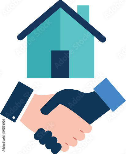 Real estate deal handshake icon vector illustration property transaction agreement home purchase sale contract business partnership